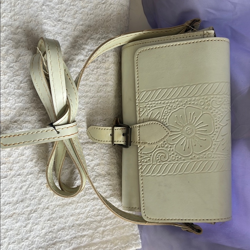 Floral Embossed Cream Crossbody Bag